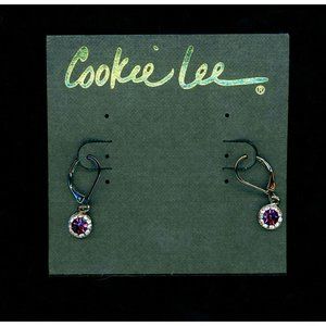 Cookie Lee Genuine Crystal Purple Drop Earrings NWT